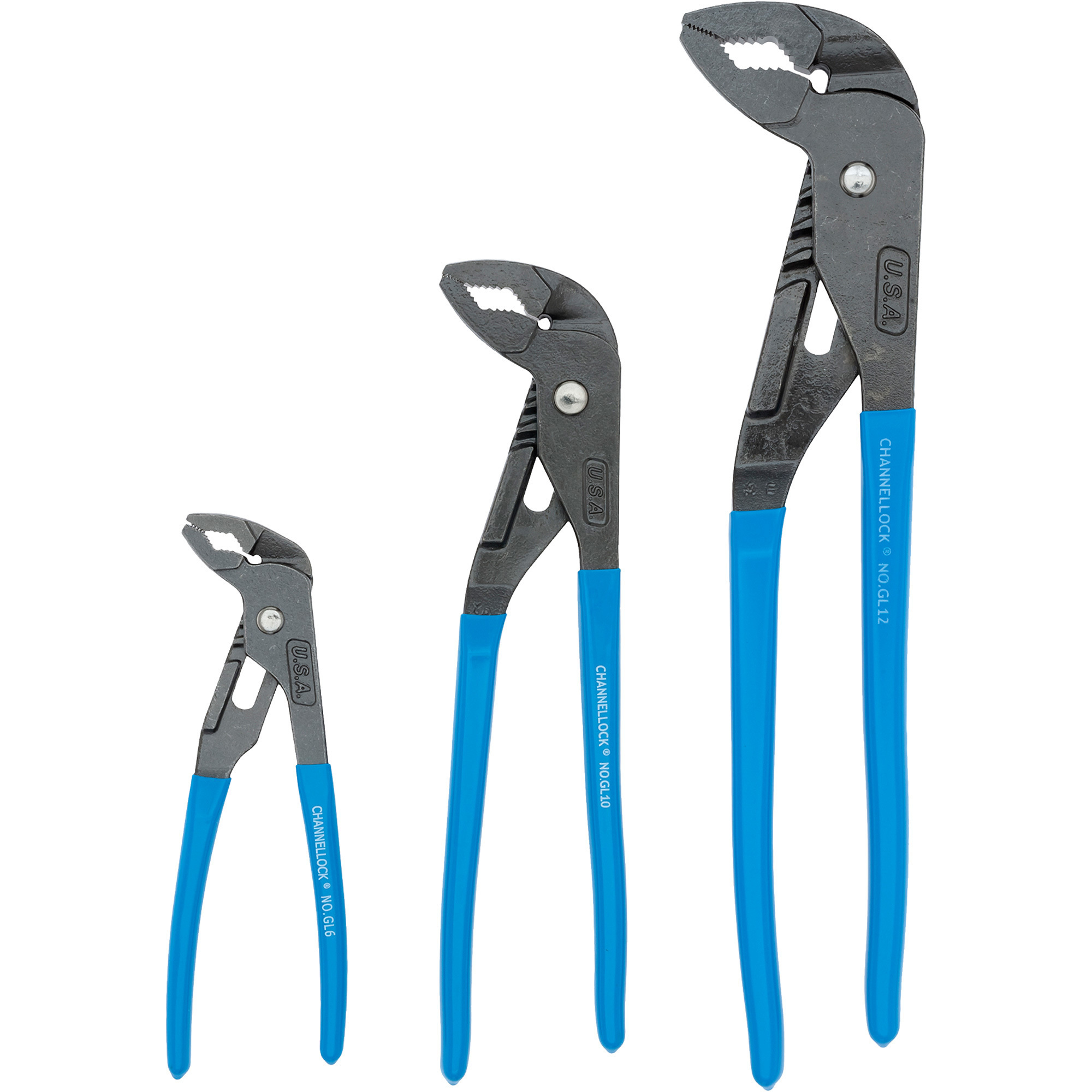 Channellock Griplock Tongue and Groove Pliers , 6 1/2in., 9 1/2in. and 12in., 3-Pc. Set, Model# GLS-3D